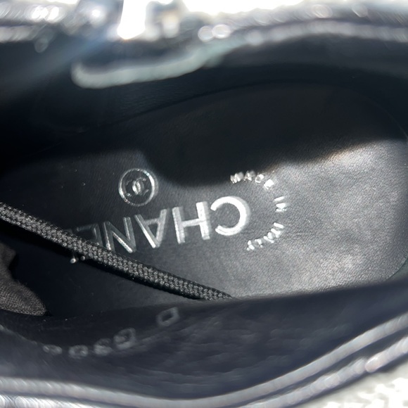 Lambskin CC Platform Cap Toe Chain Ankle Boots 40 Black - Picture 5 of 7